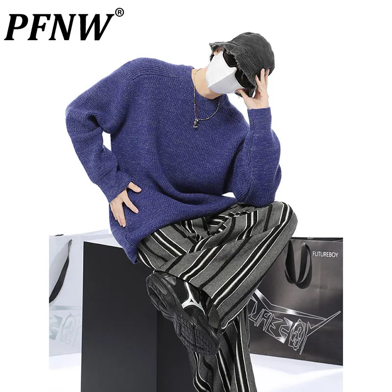 

Мужской свитер свободного покроя PFNW, нишевой дизайн, Осенний Модный трикотажный топ с круглым вырезом, мужские повседневные пуловеры 2023, однотонный Новый 28W1196