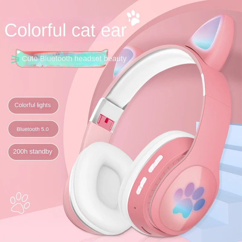 

Girl Cat Ear Headset Bluetooth Headset Luminous E-Sports Games Wireless Headset