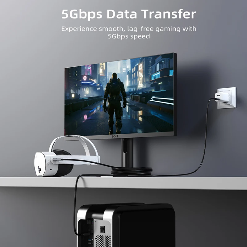 Фото Кабель CABLETIME VR Link длиной 16 футов с зарядкой 18 Вт – совместим с Meta Quest 3S/3/2/Pro, Oculus Quest, Pico 4, PC VR, Steam VR №4