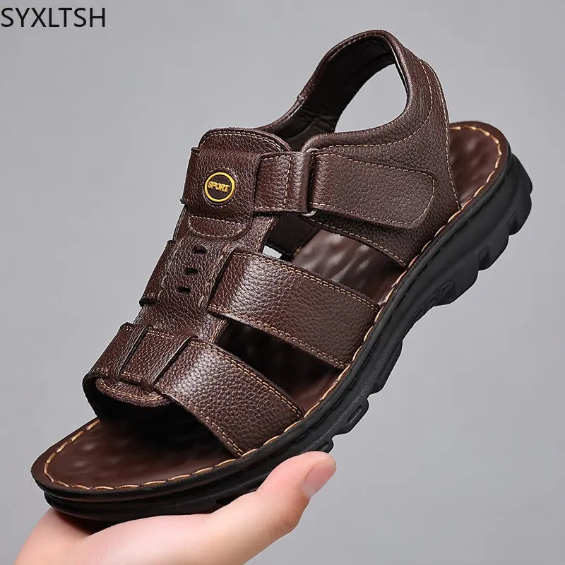 

Leather Sandals for Men Summer Shoes for Men Sandals Luxury Designer Beach Shoes Black Sandals Barefoot Shoes Zapatos De Hombre