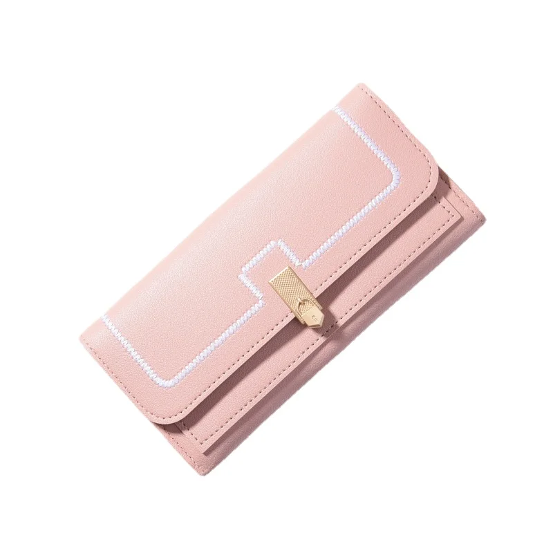 

New Women's Wallet Long Clutch with Button Closure and Multiple Card Slots Solid Color Mid Length Style Purse