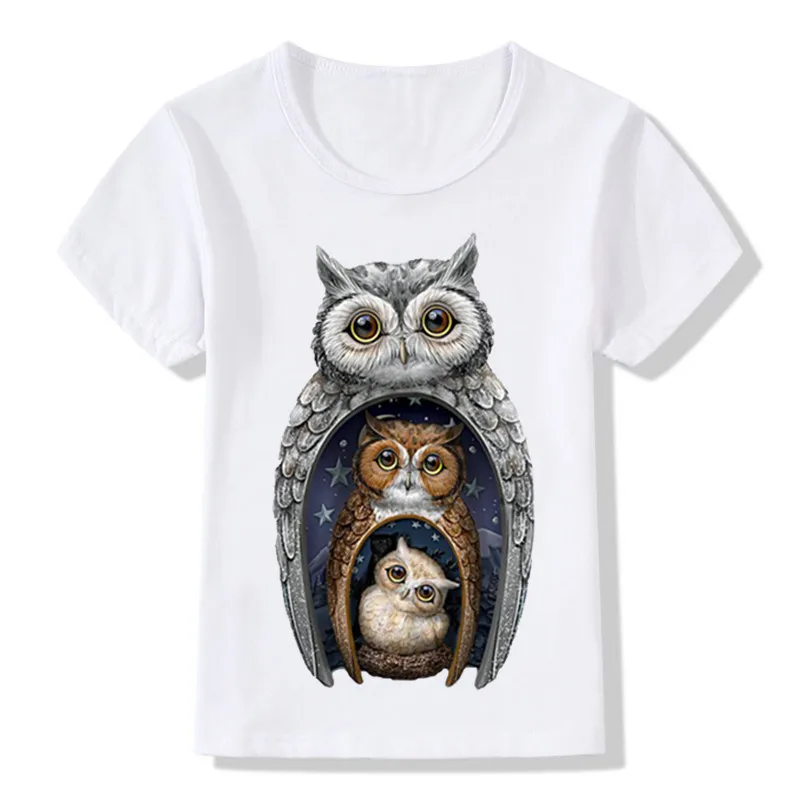 Russian Dolls Owl Print Funny Children T shirt Autumn Tops Baby Boys/Girls T-shirt Animal Kids Clothes,Drop Ship