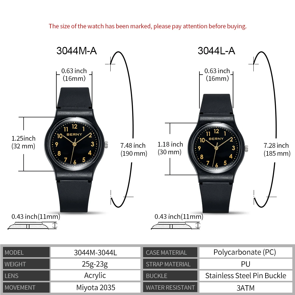 BERNY Quartz Women Watch Japan Miyota 2035 Waterproof 30M Ultra Thin Sport Lovers Watch Ladies Fashion Gold WristWatch for Women