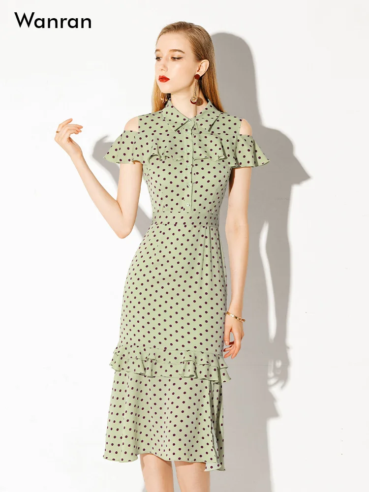 

Новинка лета 2023, модное стильное длинное платье поло с открытыми плечами и талией, приталенное зеленое платье-поло