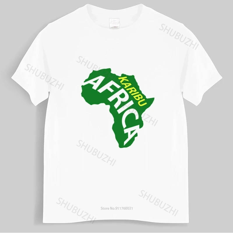 

Cotton Tshirt Men Crew Neck Tops Karibu African, Tanzania Kenya Zanzibar, Uganda Kilimanjaro, Tourist Homme Black T-shirt