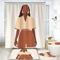 simple geometric abstraction shower curtains printing girl bathroom accessories waterproof thicken bath curtain rugs and mat set