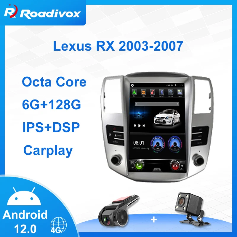 

Автомобильная Мультимедийная система Tesla, с вертикальным экраном 9,7 дюйма, Android 12,0, для Lexus RX300 2003-2007, Carplay, GPS-навигация