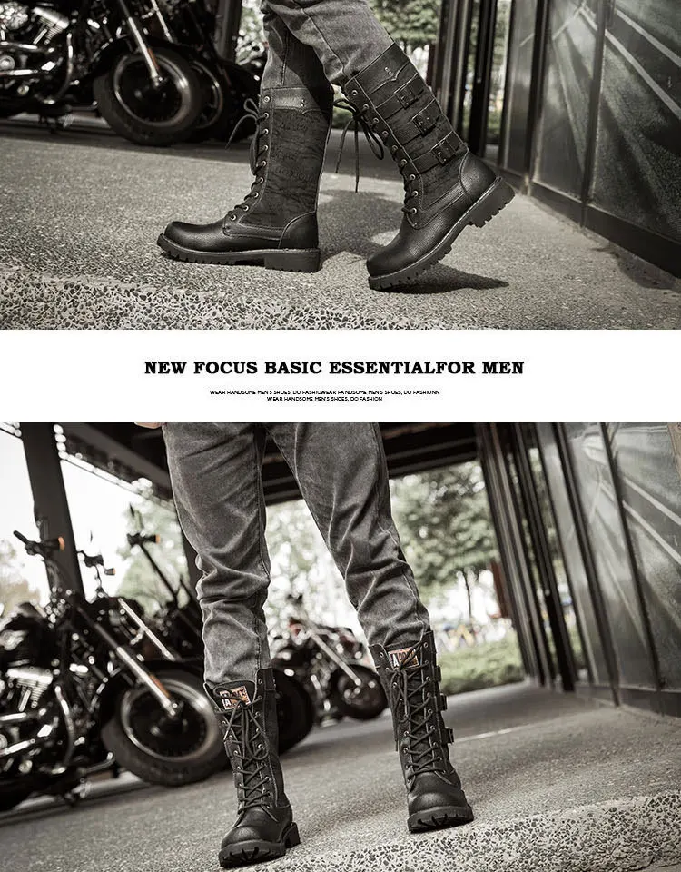 Men's Cowboy Boots High Top Inner Heightening Boots High Military Boots Plus Size Shoes Casual Sneakers Motorcycle Boots images - 6