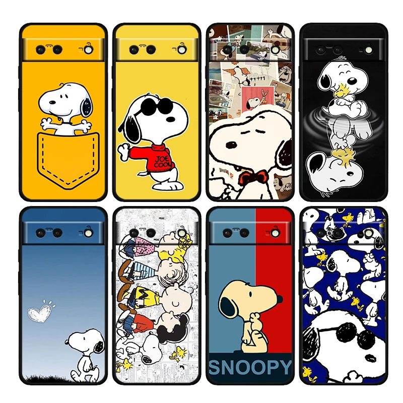 Snoopy Cartoon Cute Boy Shockproof Cover for Google Pixel 7 6 6a 6Pro 5 5a 4 4a XL 5G Black TPU Phone Case Shell Soft Capa Coque