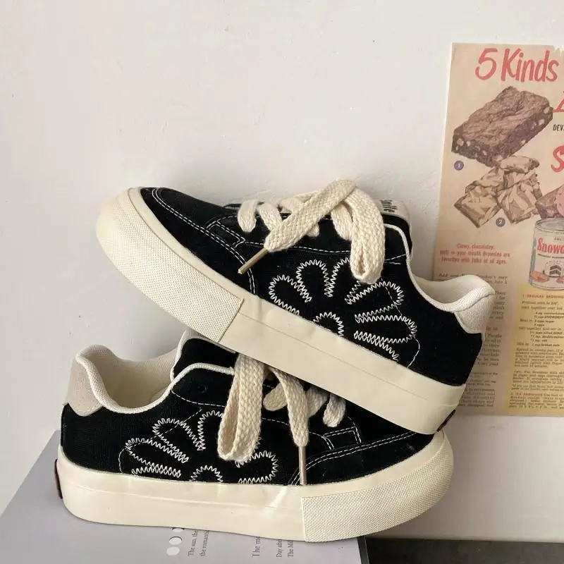 SHANPA 2023 Spring and Autumn Breathable Shoes for Women All-match Flat Canvas Embroidery Heightening Casual Zapatillas Mujer
