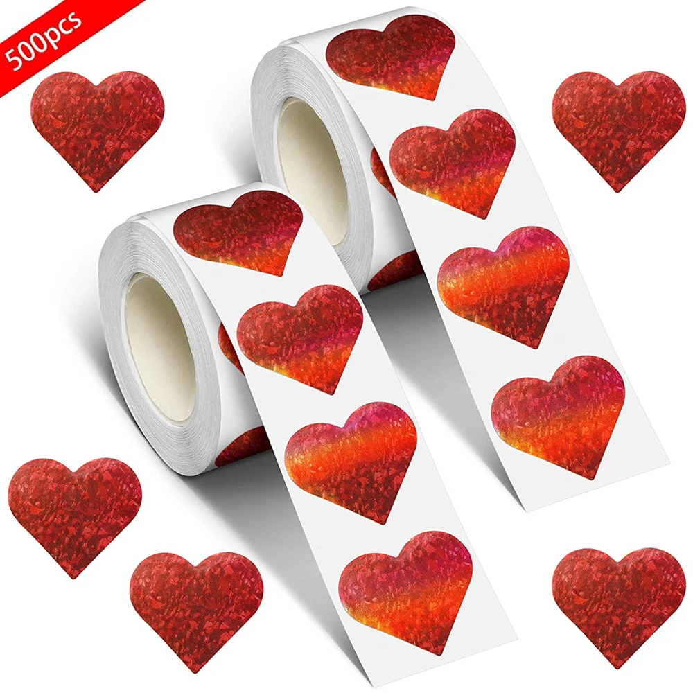 

500 шт. блестящие наклейки в форме сердца, милые любовь, буквы, конверты, декоративные герметичные этикетки, рождественские, свадебные, праздничные декоративные наклейки