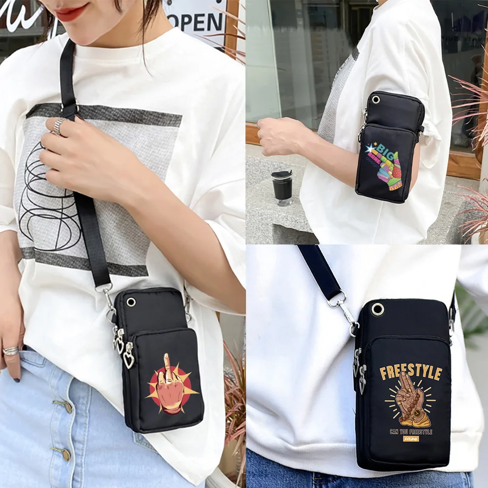 

New Women Crossbody Mini Sports Bags Men Arm Bag IPhone12 Pro/ Redmi Note 10 Universal Mobile Phone Pouch Case Hand Print Wallet