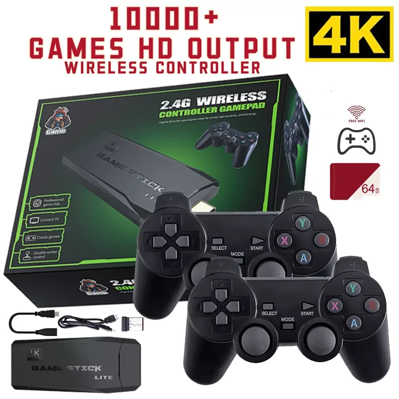 

NEW2023 Video Game Stick 4k 64G Stick Lite 4K Built-in 10000 Games Retro Games Console Wireless Controller For Xmas Gift Dropshi