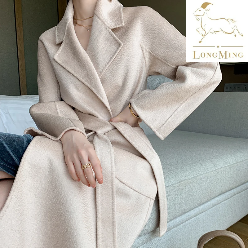 

LONGMING Осень Женское Пальто Из 100% Шерсти Мериноса Зимнее Теплое Шерстяное Пальто С Длинным Рукавом Женская Толстая Длинная Куртка Кашемировое Пальто Зимнее Женское Пальто Шерсть Женский Кардиган Одежда Женская