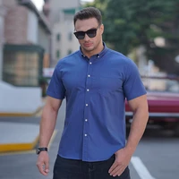 large size men fashion casual short sleeve solid color plus denim shirts with pocket oversize loose social man upper garment