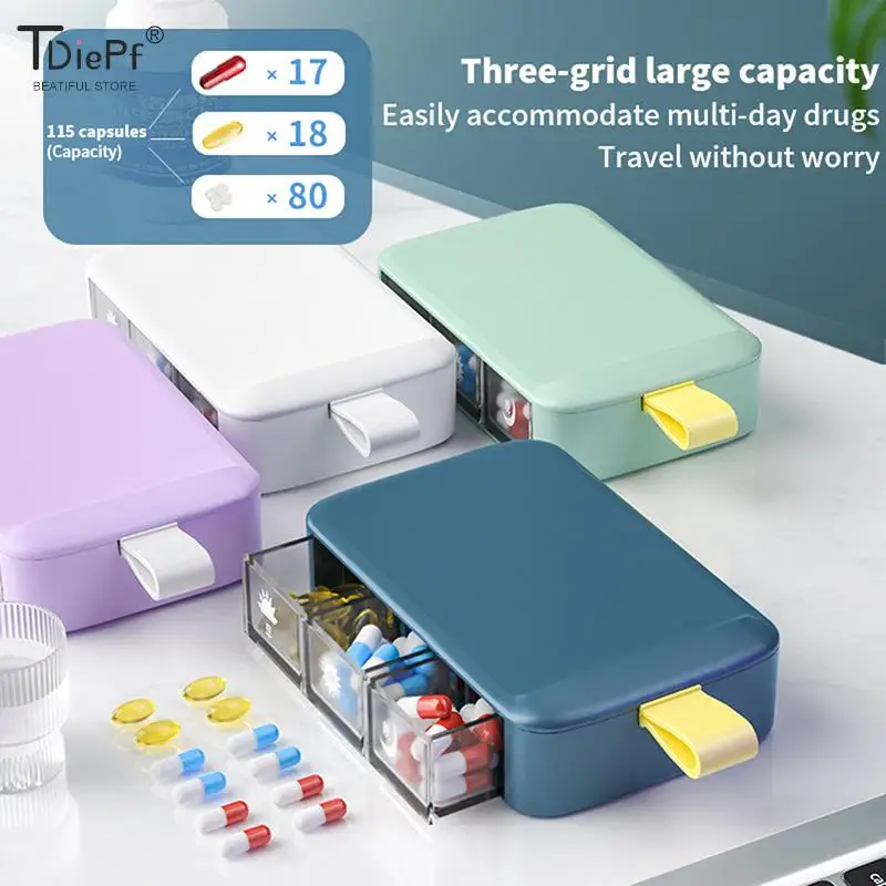 

Weekly Pilll Box Large Capacity Medicine Dispenser Pop-up Medicine Box 3 Compartment Pill Case Container Organizer Storage Box