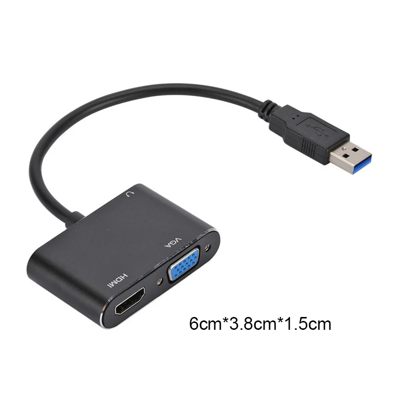 

2 in1 USB 3.0 to HDMI-compatible VGA Converter Dual Output 1080P USB to VGA HDMI Adapter Cable for Mac OS Windows 7/8/10