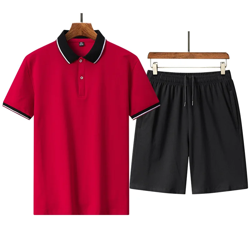 Summer Men's New Set Solid Color Short Sleeved T-shirt+sports Shorts Two-piece Casual Pure Cotton Loose Fitting Mens Clothing