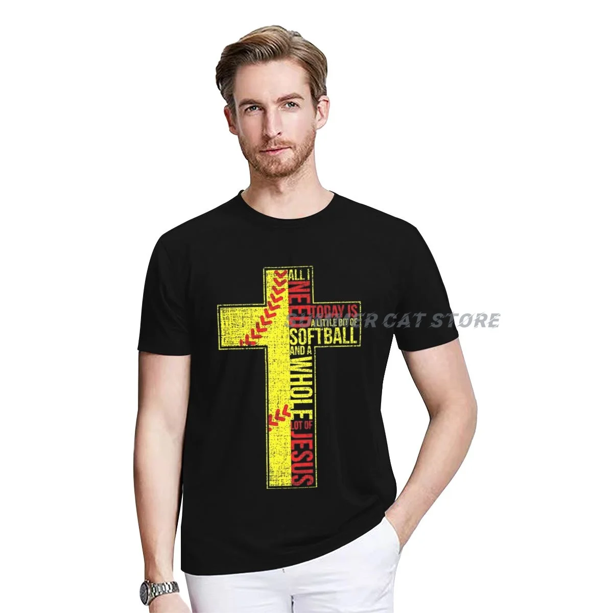 

All I Need Is Softball & Jesus Christian Cross Faith t-Shirt For Men women Short Sleeve Plain Casual Fashion Clothes