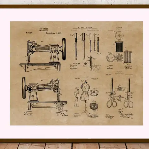 Постер с патентной печатью для декора швейной комнаты, группа патентов, подарок для портных, искусство для портных, швейная машина