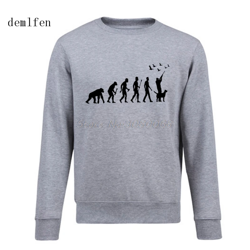 

Spring Autumn Funny Hunt Evolution Hunter With Dog Duck Hoodies Men's Casual Cotton Printed Male Pullover Sweatshirt