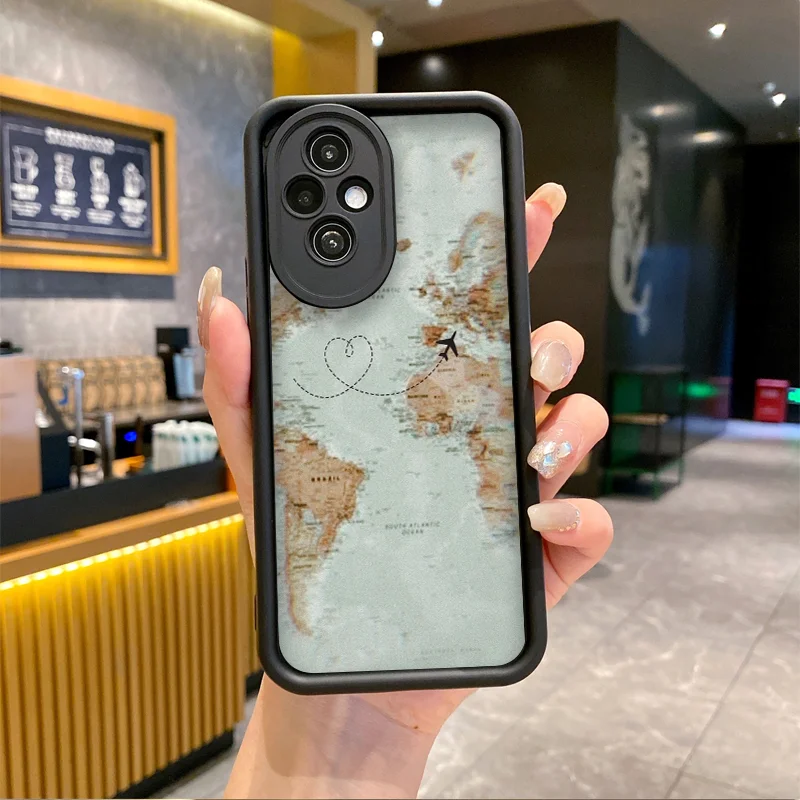 Фото Чехол для телефона с креативной туристической картой и рисунком самолета для Huawei Honor 200 400 90 Lite X7 8X X9 PRO Magic 7 6 5 Pro Soft Cover №5