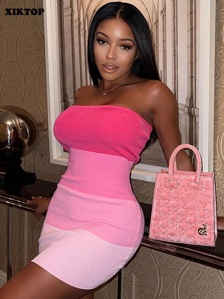

XIKTOP Panelled Dress Women Summer Sexy Off Shoulder Elegant Streetwear Fashion Slim Party Dresses Body-Shaping Y2K Clothes