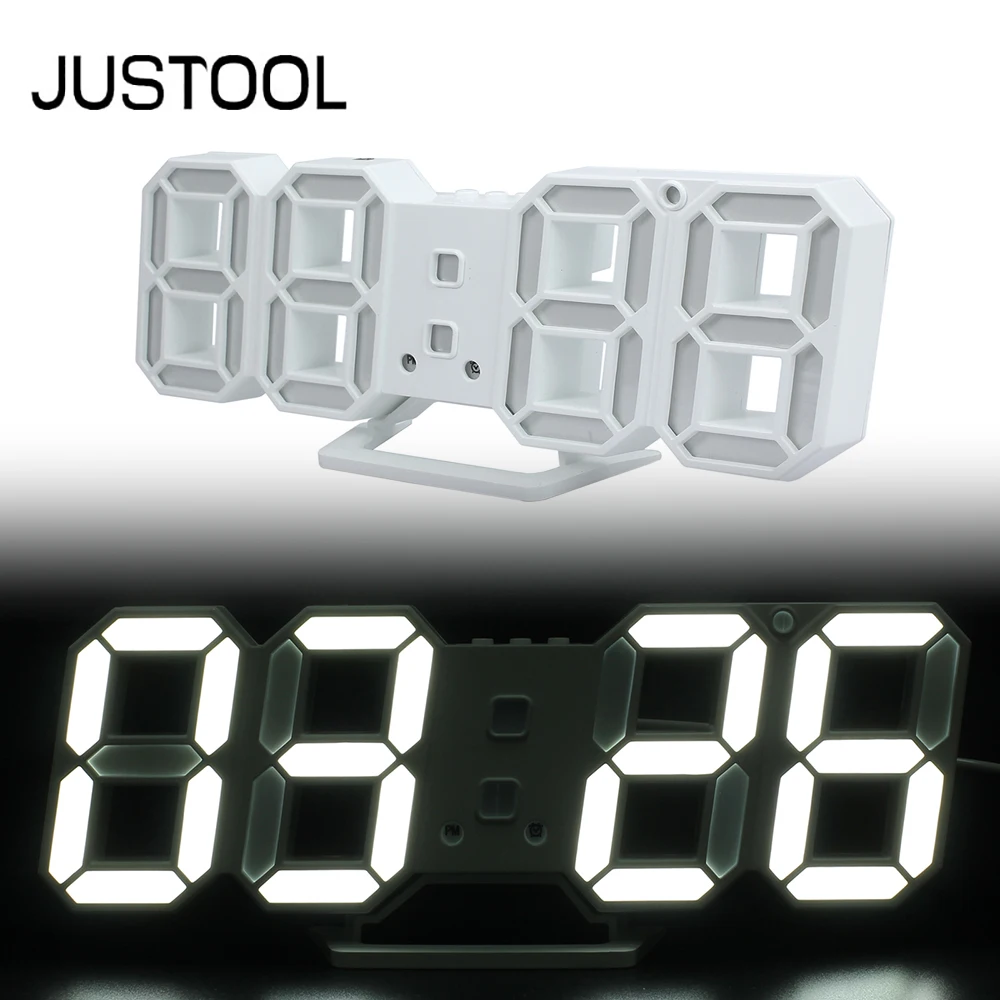 

JUSTOOL 3D LED Wall Clock 24 or 12 Hour Setting Digital Table Desktop Alarm Clock Nightlight Clock For Home Living Room Office