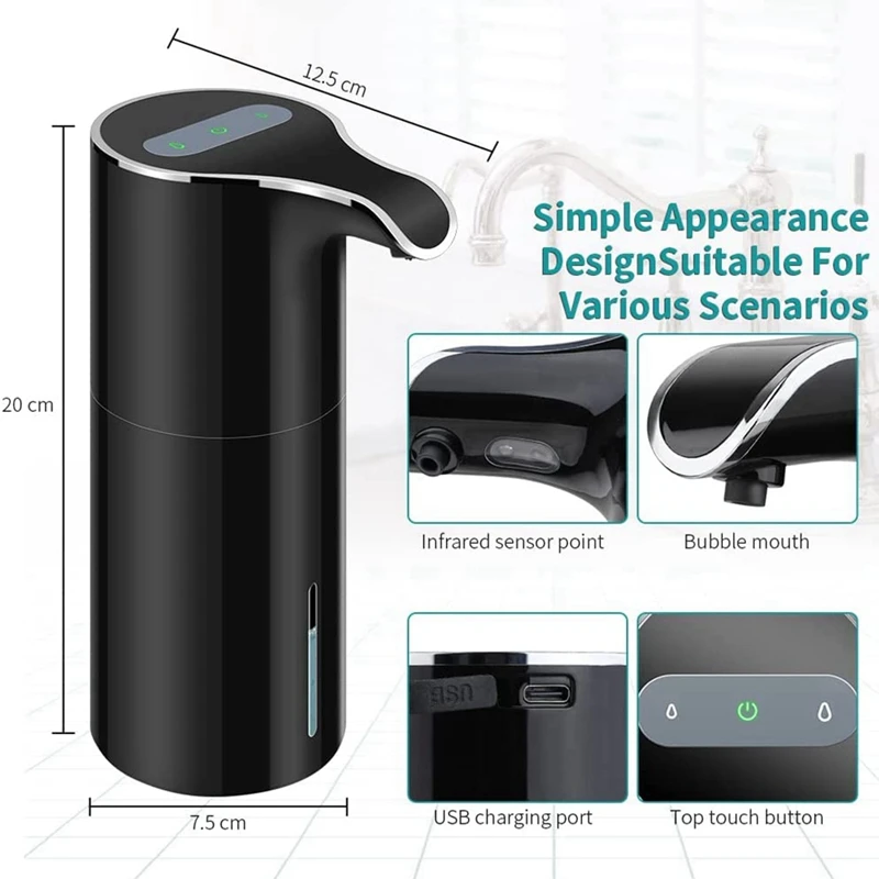 Foam Soap Dispenser Automatic - Touchless USB Rechargeable Electric 450ML Black |