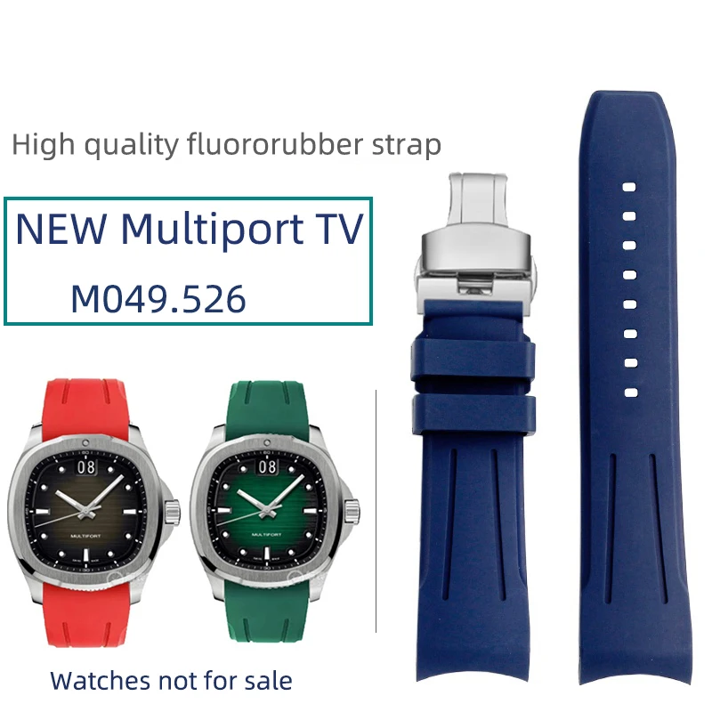 Curved end FMK strap 22mm for Mido Multiport watch TV M049 rubber 526 bracelet green blue VITON watchband mem parts