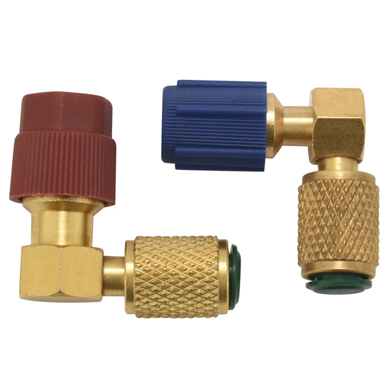 R12 To R134 A High/Low AC Fitting Port Retrofit Conversion Adapter Quick Coupler Valve A/C 90 Degree