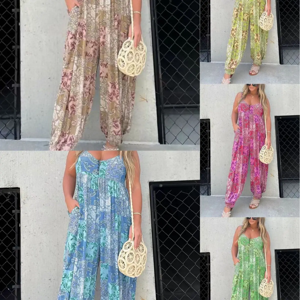 

Women Summer Floral Print Sleeveless Pocket Romper Women Jumpsuit Female Overalls