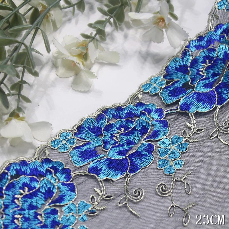 15 ярдов кружевная отделка нижнее белье сделай сам черная сетка синий цветок