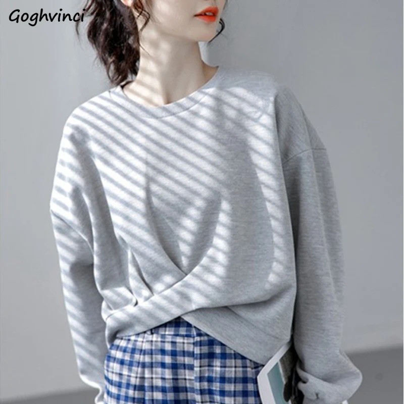 

Sweatshirts Women Asymmetrical Simple Basic Spring Design All-match College Casual Trendy O-neck Ins Cozy Female Korean Cropped