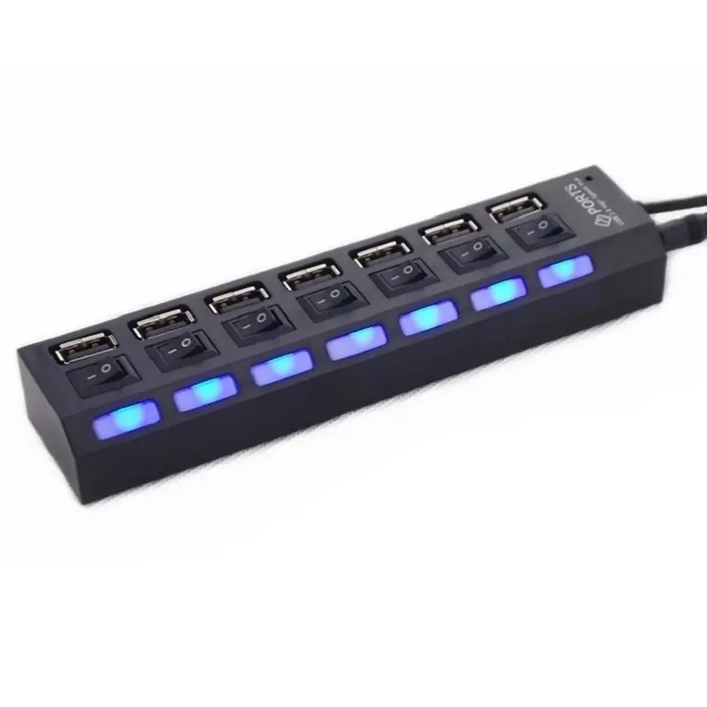 

7 Ports usb hub LED USB High Speed 480 Mbps Adapter USB Hub With Power on off Switch For PC Laptop Computer PC Laptop With ON/OF