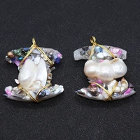 natural baroque pearl crushed stone pendant hand winding rose wrapped irregular crystal pendant necklace diy jewelry making