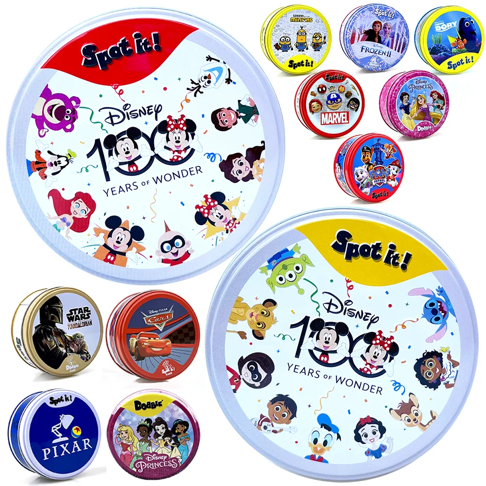 

Spot It Dobble 100 Years Disney Princess Paw Patrol Pixar Marvel Sanrio Card Game Parent-child Interactive Board Game Party Gift