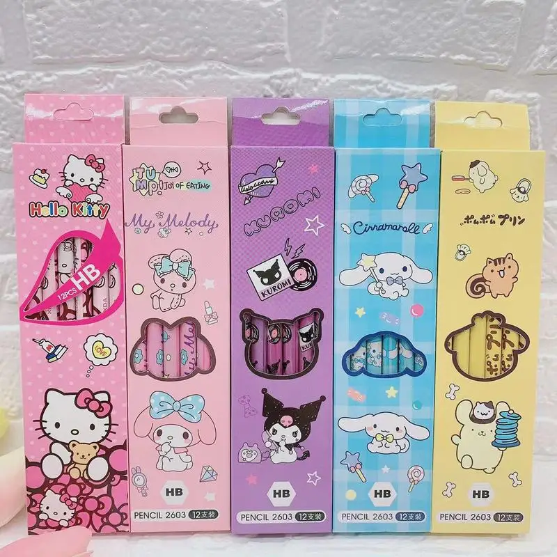 

Sanrio 60pcs Cartoon Pencils My Melody Kuromi Pens Elementary School Student Stationery Hb Black Write Draw School Children Boxe