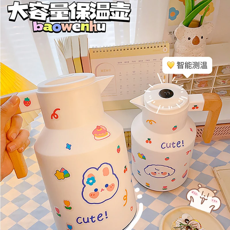 

Home Kettle Large Capacity Portable Stainless Steel Thermos Girl Cute Kawaii Insulation Kettle Send Stickers Kitchen Accessories