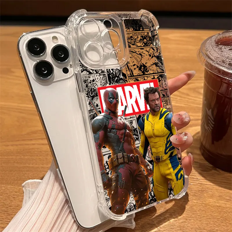 Фото Прозрачный чехол Marvel Deadpool Wolverine для iPhone 17, 16, 15, 14, 13, 12, 11 Pro Max, 16e, 17e, Air, 13 Mini, 15 Plus, XS, XR, X, 7, 8 №3