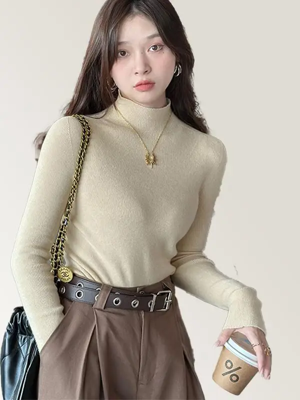 Вязаная нижняя рубашка с дятлом для женщин новинка 2024 весенне-осенняя внутренняя