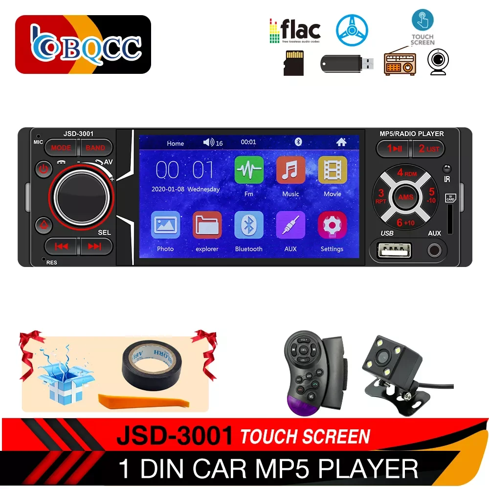 

Ship 2022 Lastest 1din 4.1'' Touch Screen Car Player MP3 MP5 Audio Stereo FM Radio Support Rear View Camera BT AUX MIC