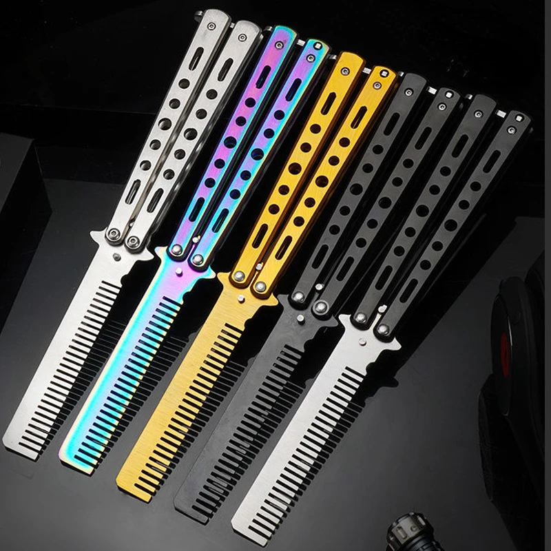 

Foldable Comb Stainless Steel Practice Training Butterfly Knife Comb Beard Moustache Brushe Salon Hairdressing Hair Styling Tool