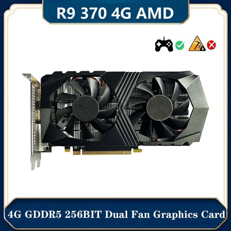 

R9 370 Graphics Card 4G For AMD Desktop Computer Game Graphics Card 4G GDDR5 256BIT 860/1200MHZ PCI-E3.0 HD+DVI+DP Duals Fan