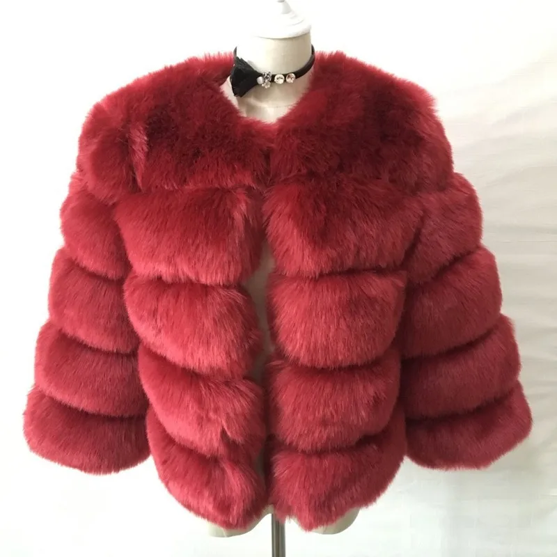 Round Neck Mink Coats Autumn Winter Fluffy Red Faux Fur Coat Women Elegant Thick Warm Faux Fur Jackets for Women 2022 Tops S-4XL