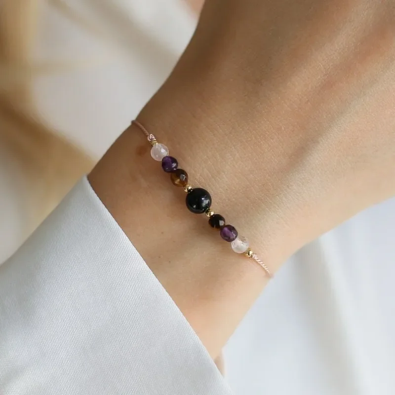 Защитный Браслет с кристаллами | Черный турмалин лечебный браслет ручной работы