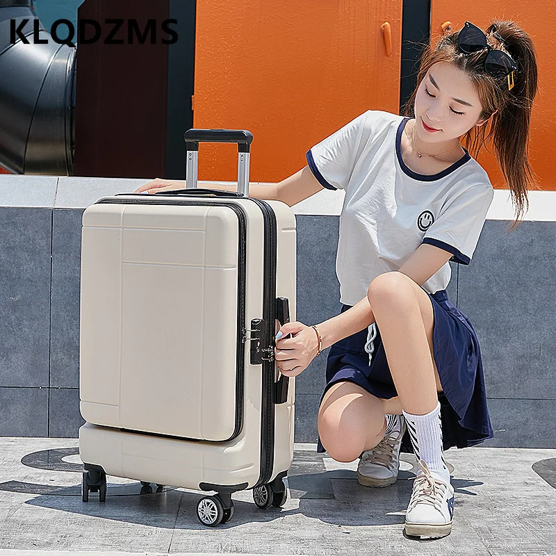 KLQDZMS Front Opening Multi-function Business Travel Luggage 20 Inch Mute Boarding Case Female 24 Inch Universal Wheel Suitcase