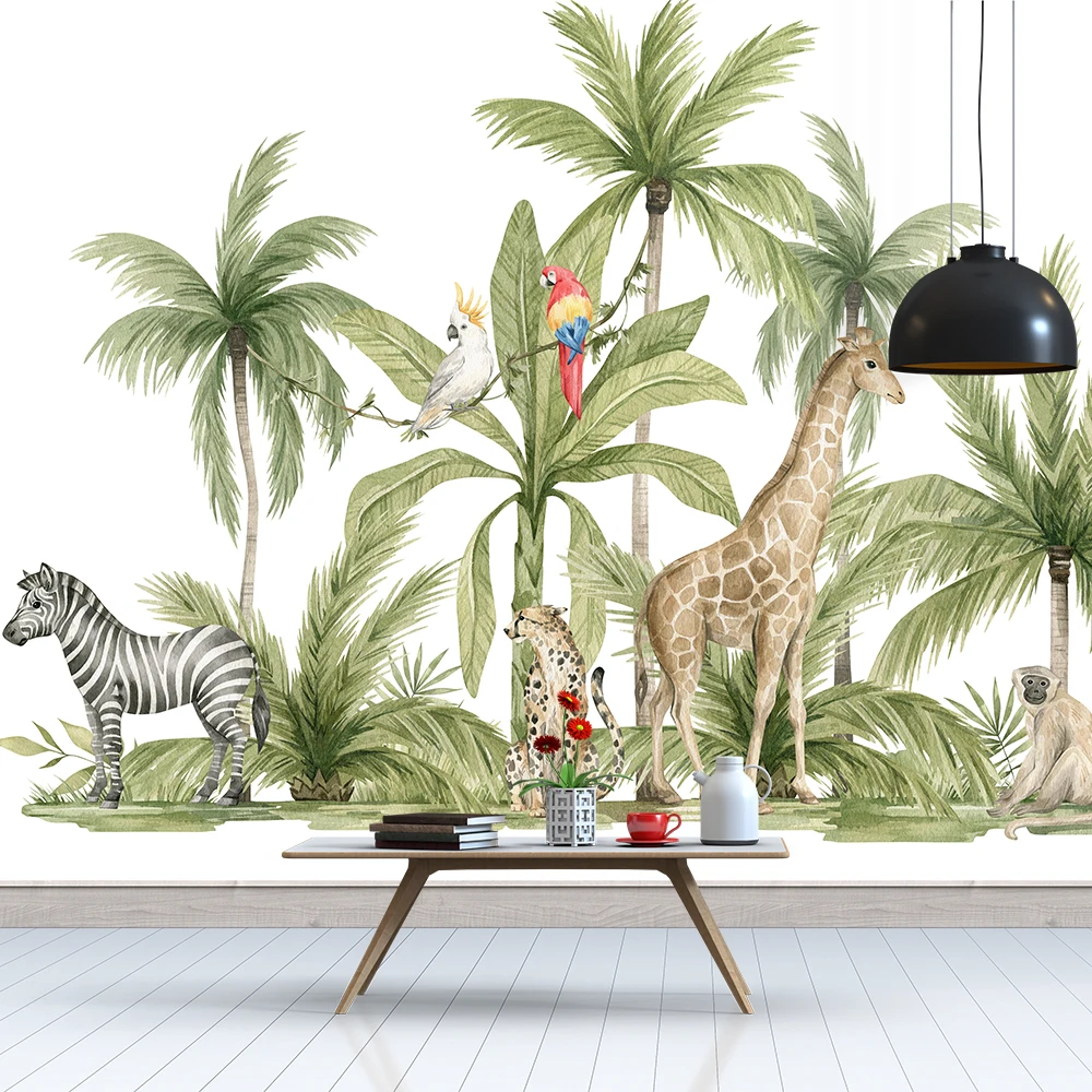 3D большое Тропическое растение животные настенная роспись для детской комнаты