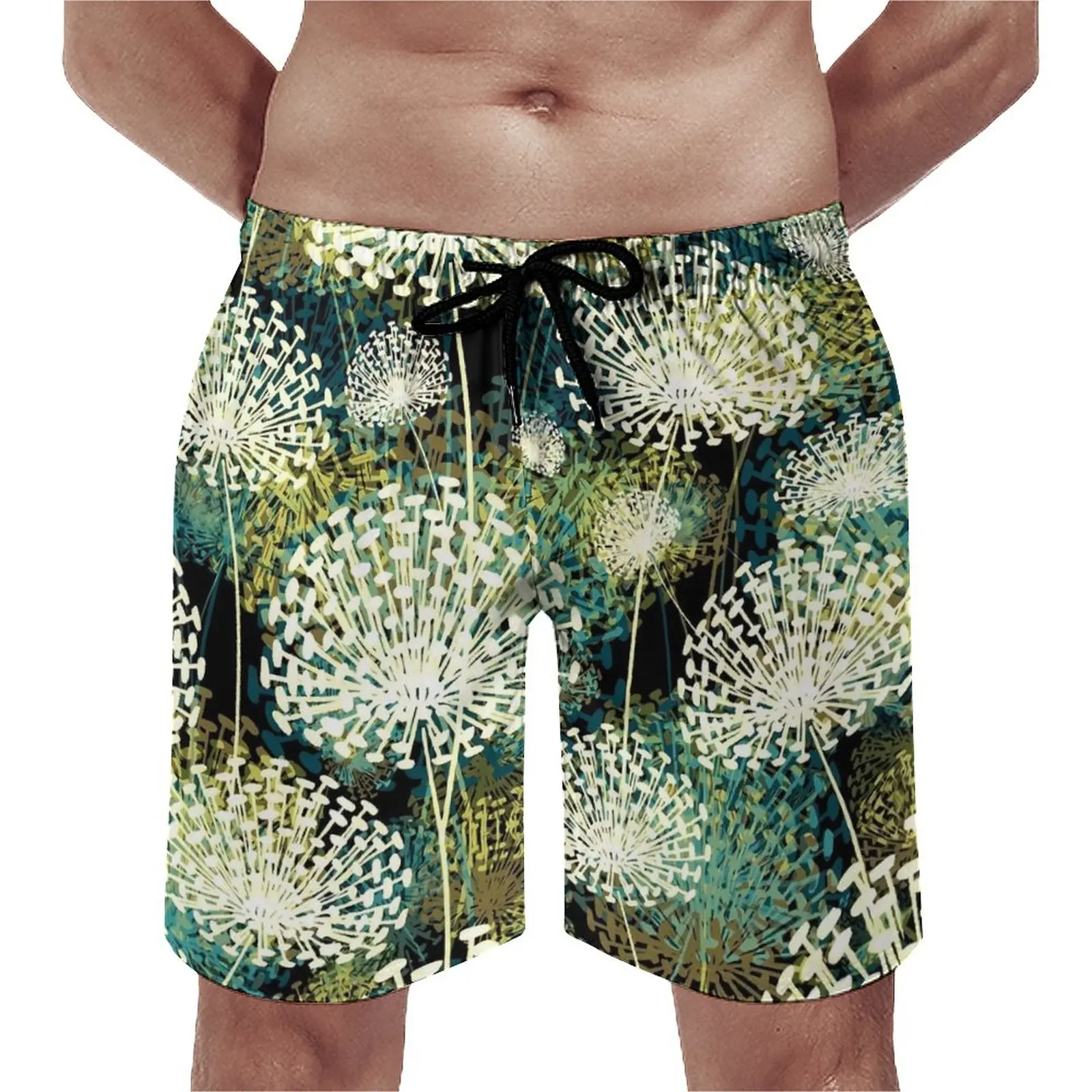 

Dandelion Board Shorts Summer Vintage Print Surfing Beach Short Pants Males Quick Dry Hawaii Printed Plus Size Swimming Trunks