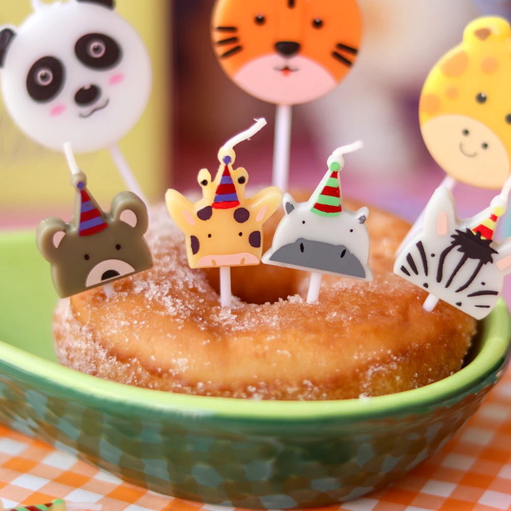 

Baking Cake Topper Decorating Korean Retro Animal Happy Birthday Candle Forest Party Candles For Dessert Cupcake Giraffe Tiger